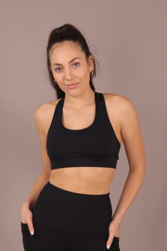 Racerback Sports Bra - Black - RunFaster