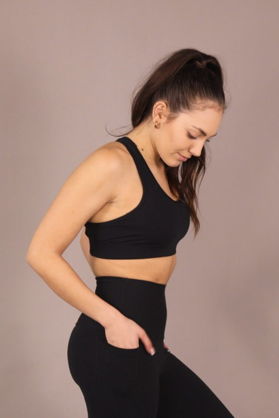 Racerback Sports Bra - Black - RunFaster